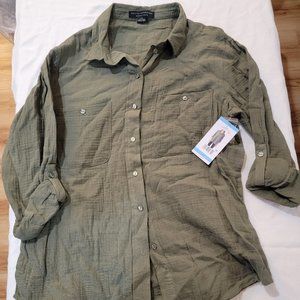 Social Standard by Sanctuary Women's Crinkle Gauze Button-Down Shir